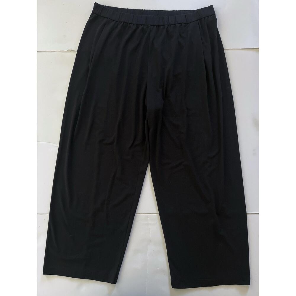 Eileen Fisher Pants Womens XL Black Tencel Jersey Wide Leg Elastic Waist